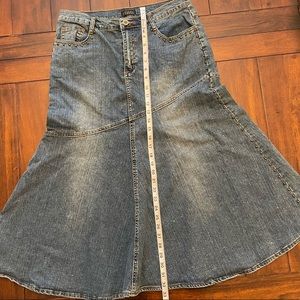 Isabel long denim flare skirt.